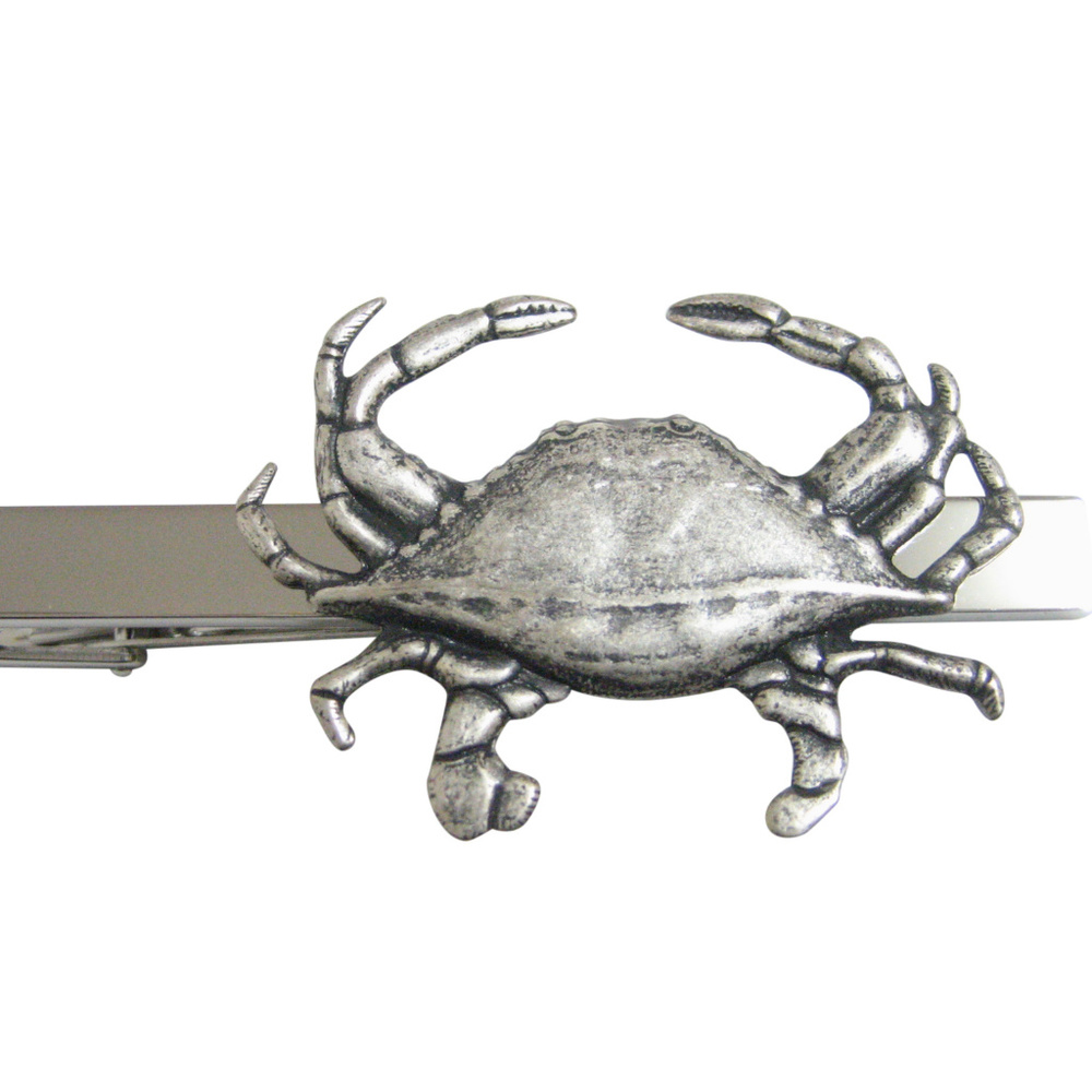 Silver Toned Crab Pendant Square Tie Clip